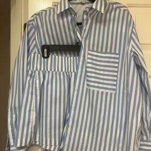 AYR Deep End Blue and White Striped Button Down Shirt and Short Set
